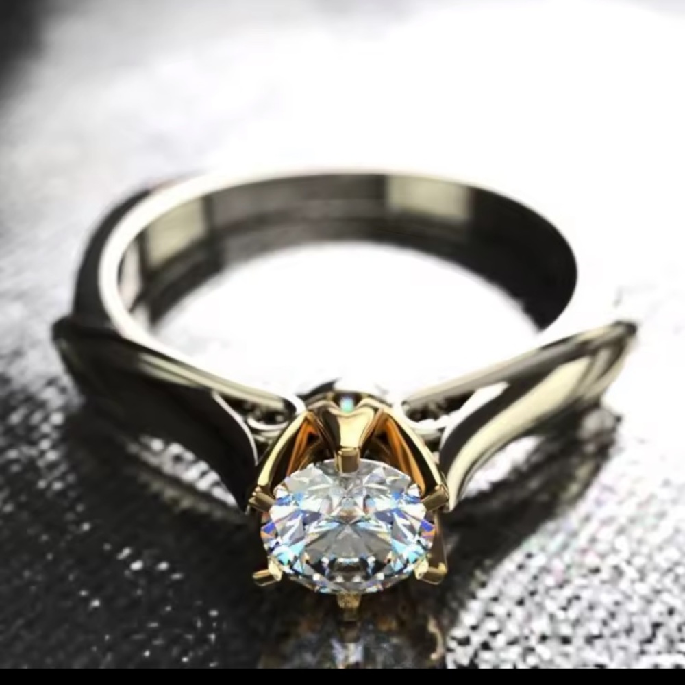 Neiman Marcus Two-Tone Gold and Sterling Silver Solitaire Ring with Moissanite